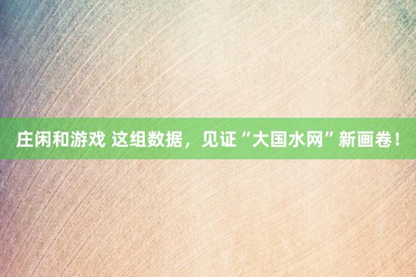 莊閑和游戲 這組數據，見證“大國水網”新畫卷！